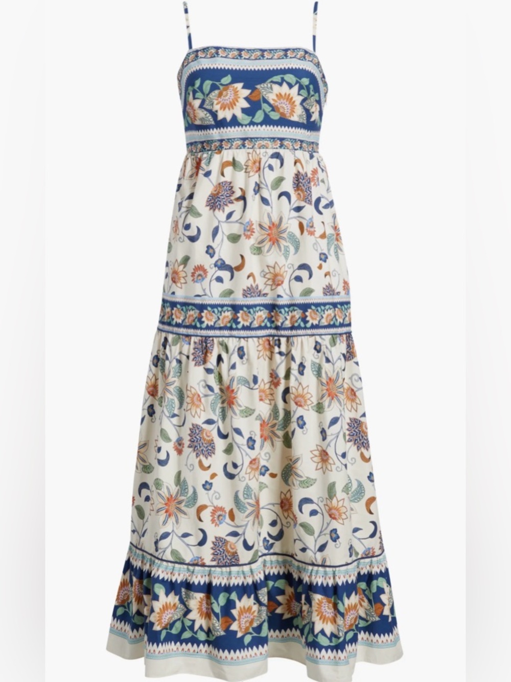 Farm Rio 100% Cotton Floral Delhi Tapestry Light Pink Midi Sun Dress M Ruffle - Picture 5 of 14